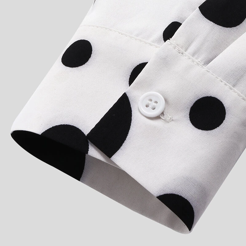 (image for) INCERUN Fashion Men Shirt Polka Dot Print Lapel Long Sleeve Casual Button Business Shirts Streetwear Handsome Camisas S-5XL