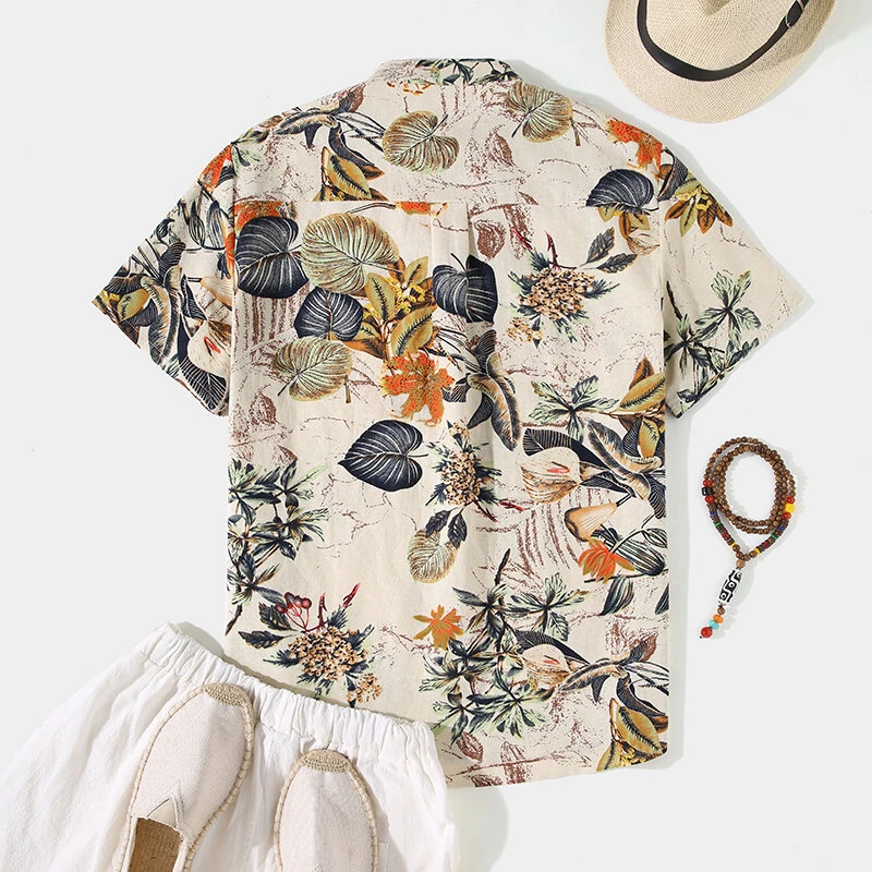 (image for) INCERUN Mens Shirts Hawaiian Short Sleeve Shirts Summer Holiday Beach Men Shirt Tropical Leaves Print Henley Shirts