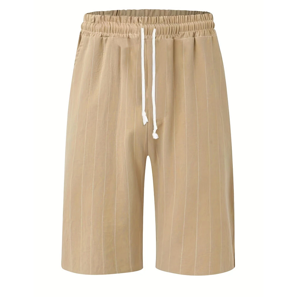 (image for) Men's Quick Dry Cotton Linen Shorts Summer Breathable Stripe Casual Gym Running Cargo Pocket Beach Five-point Pants Lightweight Comfortable