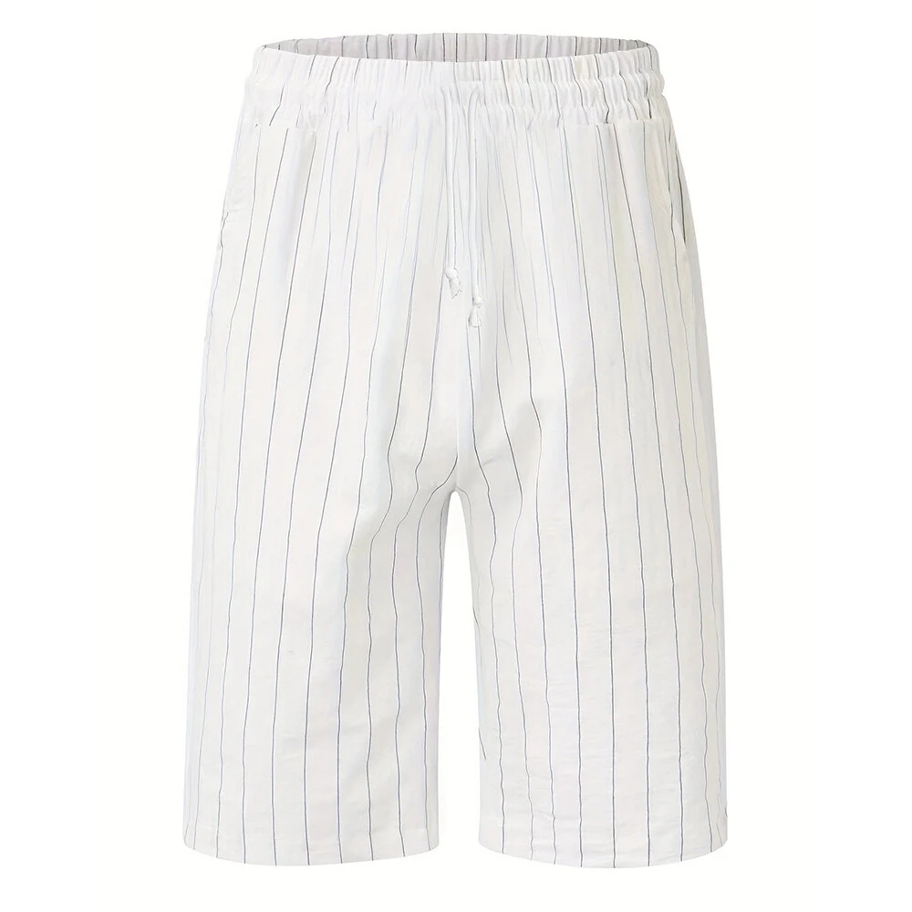 (image for) Men's Quick Dry Cotton Linen Shorts Summer Breathable Stripe Casual Gym Running Cargo Pocket Beach Five-point Pants Lightweight Comfortable