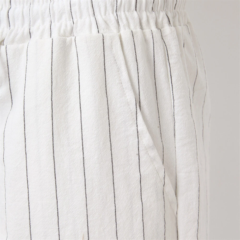 (image for) Men's Quick Dry Cotton Linen Shorts Summer Breathable Stripe Casual Gym Running Cargo Pocket Beach Five-point Pants Lightweight Comfortable